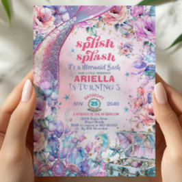 Invitación Flower Glitter Mermaid Tail 3rd Birthday 