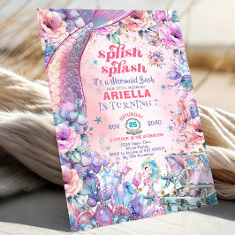 Invitación Flower Glitter Mermaid Tail 7th Birthday 