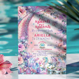 Invitación Flower Glitter Mermaid Tail 8th Birthday 