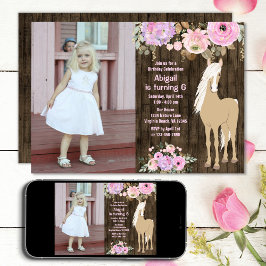 Invitación Flower Pink y Purple Flower Photo Horse Birday