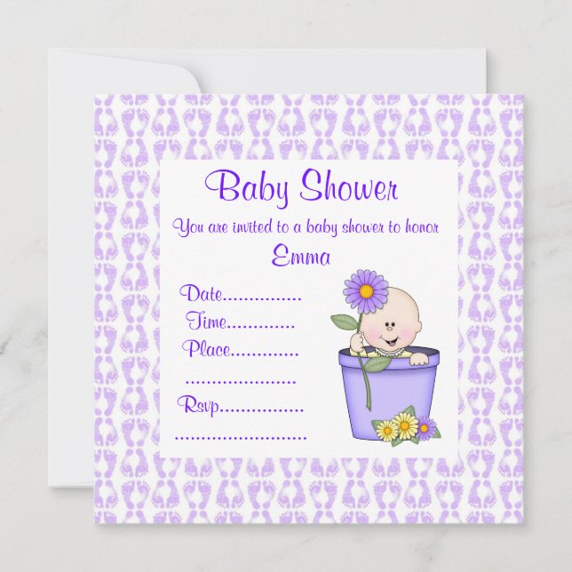 Invitación FLOWER POT BABY SHOWER INVITATION Purple (Anverso)