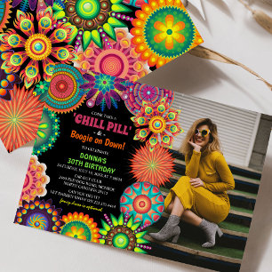 Invitación Flower Power Cumpleaños Fiesta de Fotos Coloridas 