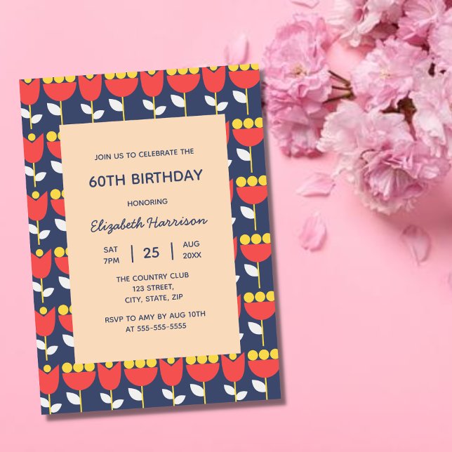 Invitación Flower Retro Geométrica Bauhaus Peach Cumpleaños (Subido por el creador)