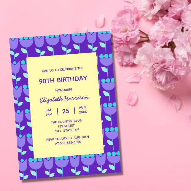 Invitación Flower Retro Geométrica Bauhaus Purple Birday (Subido por el creador)