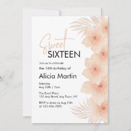 Invitación Flower Rubor Dusty Seque Palm Leaf Boho Sweet 16