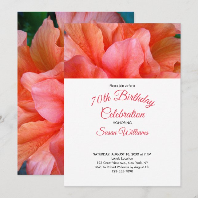Invitación Flower Tropical Foto 70 cumpleaños (Anverso / Reverso)