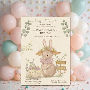 Invitación Flowers Bunnies First Birday