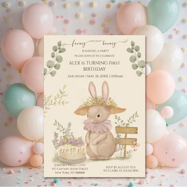Invitación Flowers Bunnies First Birday (Subido por el creador)