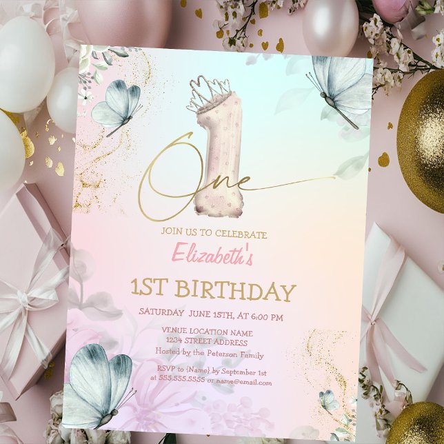 Invitación  Flowers Butterfly Striped Colorful 1s Birthday (Subido por el creador)