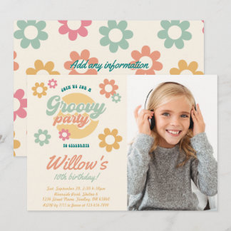 Invitación Flowers de Groovy 60's, cumpleaños, cualquier edad