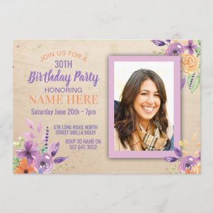 Invitación Flowers Fiesta del Cumpleaños Invitan a Purple Lil