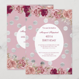 Invitación Flowers Red Pink White Roses Partido de Cumpleaños