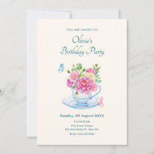 Invitación Flowers tea cup cumpleaños