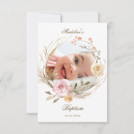 Invitación flowers wreath Baptism small thank you cards