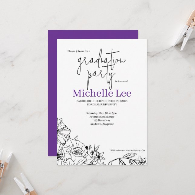 Invitación Flowery Bright Graduation Party (Anverso/Reverso In Situ)