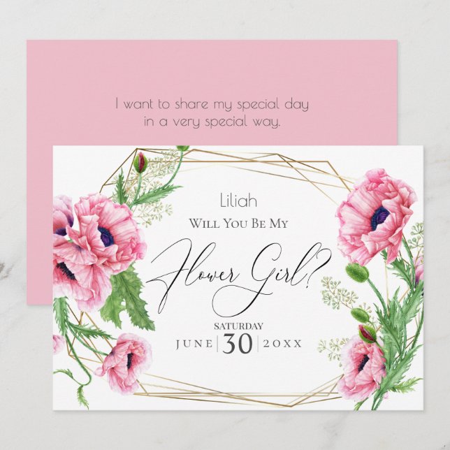 Invitación Flowgirl | Papas acuáticas rosas (Anverso / Reverso)