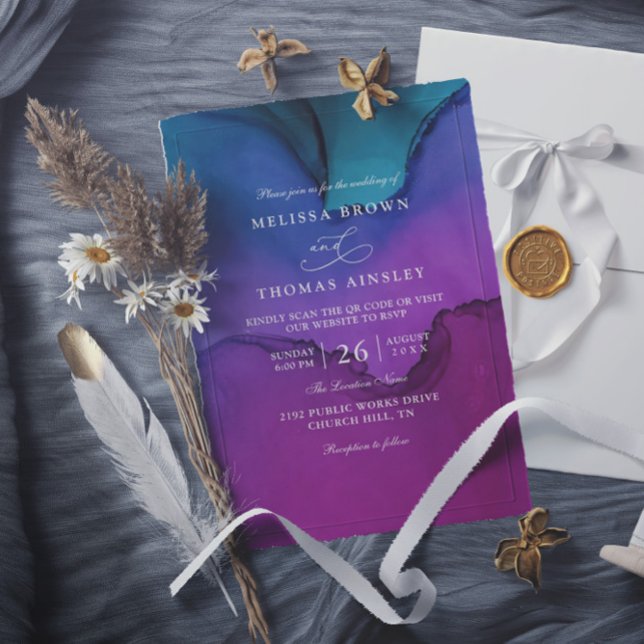 Invitación Flowing Luxury Ink Elegant Modern QR Code Wedding (Subido por el creador)