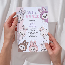 Invitación Fluffy Dolls Pastel Bunny Temático Cumpleaños