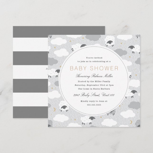Invitación Fluffy Sheep Baby Shower (Anverso / Reverso)