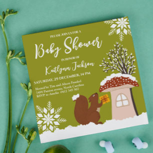 Invitación Fluffy Squirrel Gift Winter Baby Shower