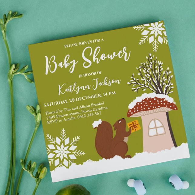 Invitación Fluffy Squirrel Gift Winter Baby Shower (Subido por el creador)