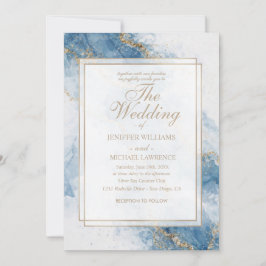 Invitación Flujo abstracto elegante azul dorado brillo