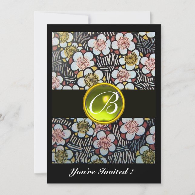 INVITACIÓN FLUJOS DE HAIKU/SPRING MONOGRAMA AMARILLO TOPAZ (Anverso)