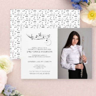 Invitación Flute Recital Notas Musicales Foto en blanco y neg