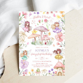 Invitación Flutter and Twirl Fairy First 1st Birthday
