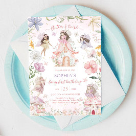 Invitación Flutter and Twirl Fairy First 1st Birthday
