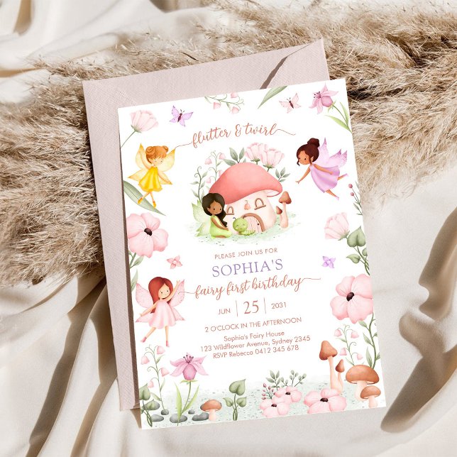 Invitación Flutter and Twirl Fairy First 1st Birthday (Subido por el creador)