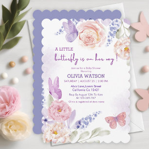 Invitación Flutter of love pastel Butterfly Chica Baby Shower