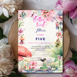Invitación Flutter y twirt Fairy garden watercolor cumpleaños