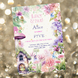 Invitación Flutter y twirt Fairy garden watercolor cumpleaños