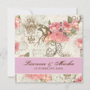 Invitación Flutterbyes 'n Rosas Elegant Wedding - Pink-Lav
