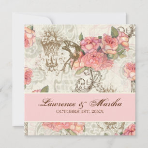 Invitación Flutterbyes 'n Rosas Elegante Boda - Rosa