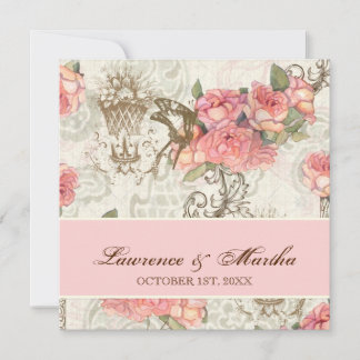 Invitación Flutterbyes 'n Rosas Elegante Boda - Rosa