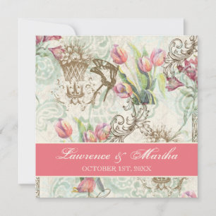 Invitación Flutterbyes 'n Tulips Elegant Wedding