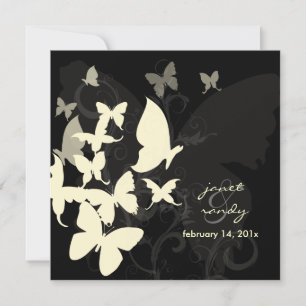 Invitación Fluyendo por... crema de mariposas/negro