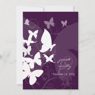 Invitación Fluyendo por... mariposas blancas/ciruelas 5x7 inv