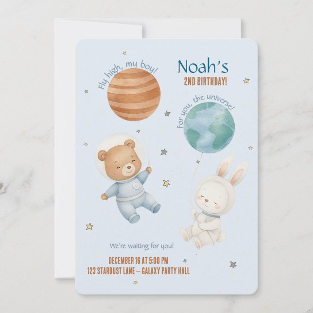 Invitación Fly High, Little Astronaut  (Anverso)