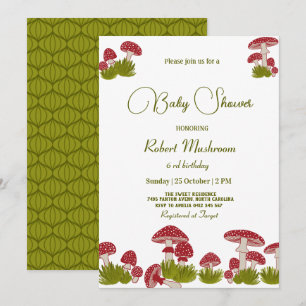 Invitación Fly Mushrooms Goblincore Green Baby Shower
