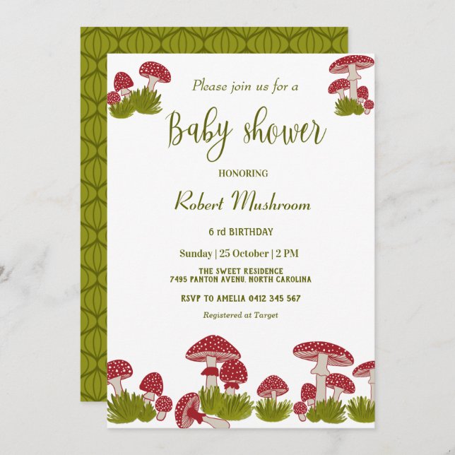 Invitación Fly Mushrooms Goblincore Green Baby Shower Invita (Anverso / Reverso)