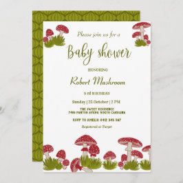Invitación Fly Mushrooms Goblincore Green Baby Shower Invita