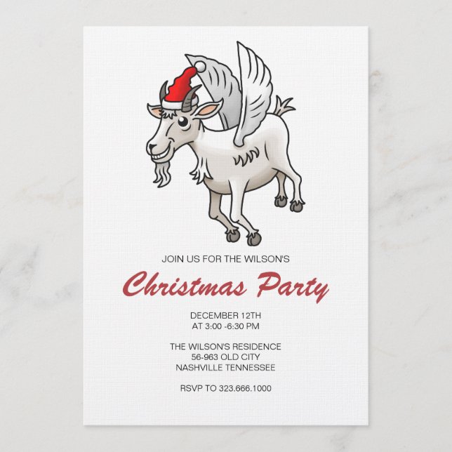 Invitación Flying Christmas Party Goat (Anverso)
