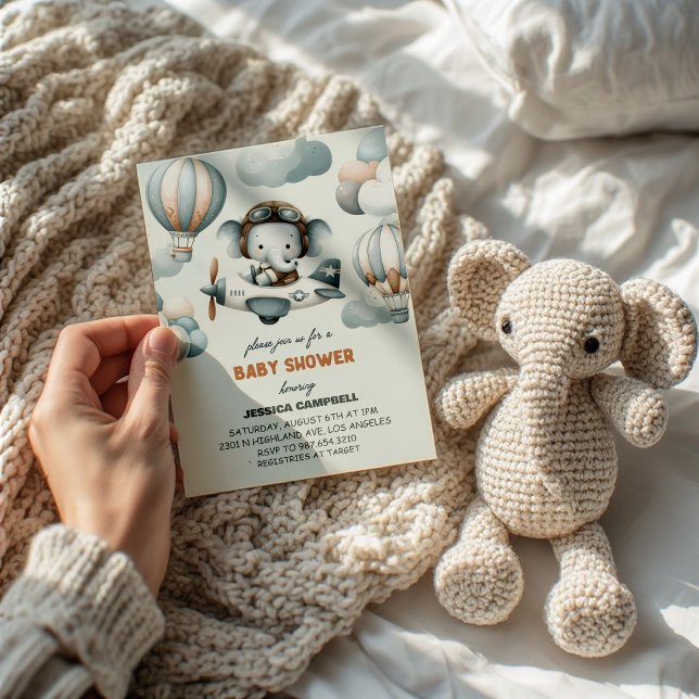Invitación Flying High Elephant Baby Shower Invitation (Subido por el creador)
