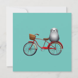 Invitación Foca de dibujos animados linda en una bicicleta