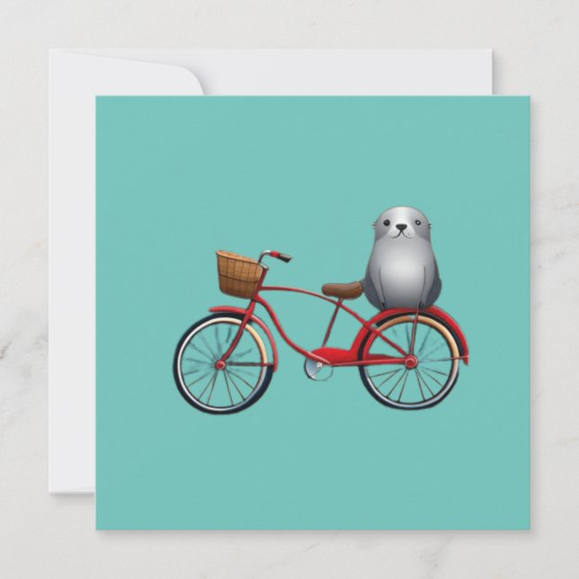 Invitación Foca de dibujos animados linda en una bicicleta (Anverso)