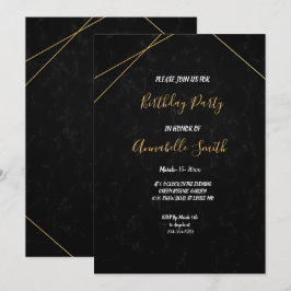 Invitación Foco de cumpleaños de marco geométrico de oro y ne
