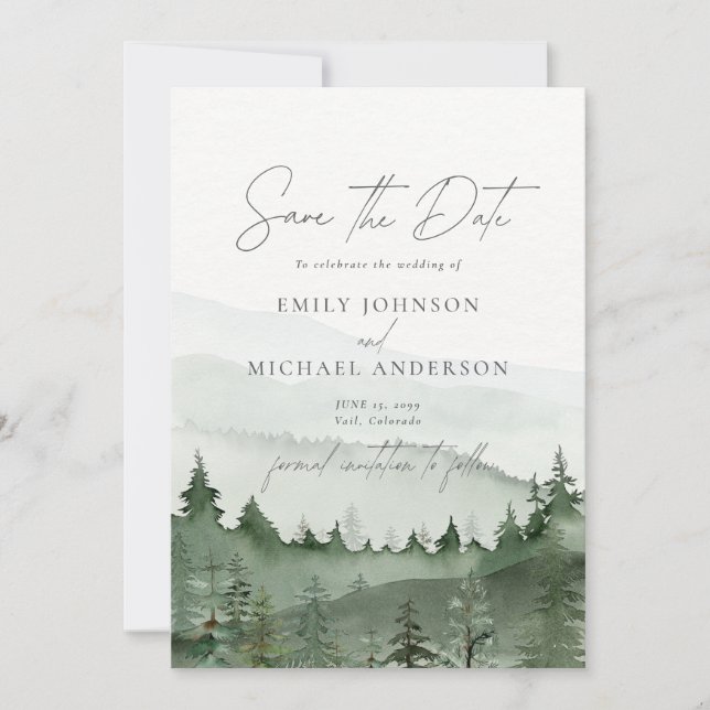 Invitación Foggy Forest Pine Tree Save the Date CARD (Anverso)